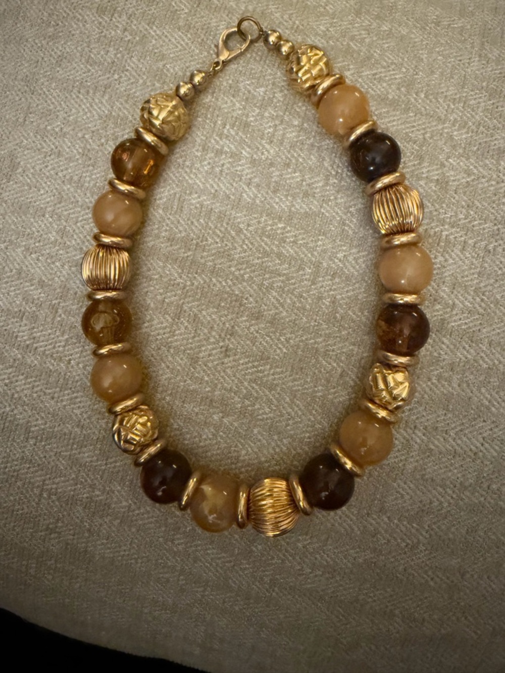 Gold Beaded Brown Agate Necklace